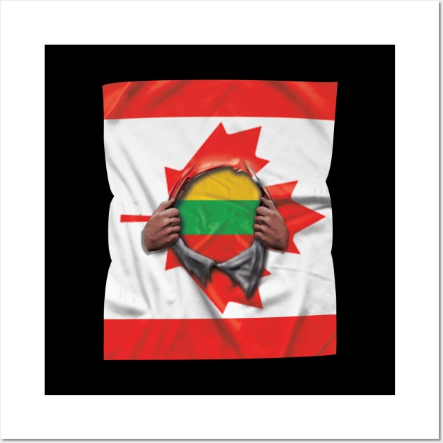 Lithuania Flag Canadian Flag Ripped - Gift for Lithuanian From Lithuania Wall Art by Country Flags